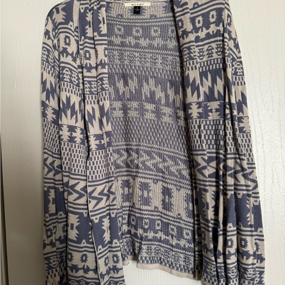 miami Sweaters - miami Open-Front Geometric Cardigan - Blue & Cream